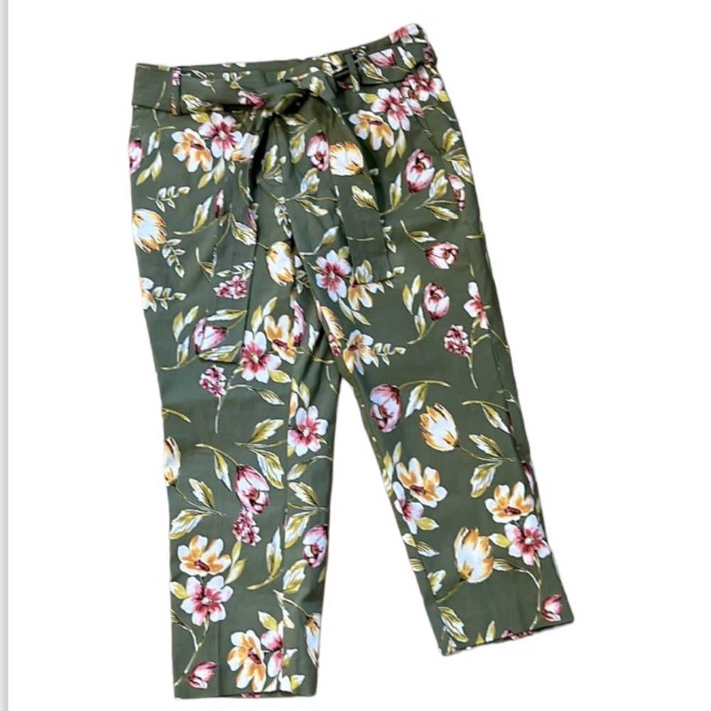 Jules & Leopold Belted Floral Print Stretchy Pull-On Capri Pants
